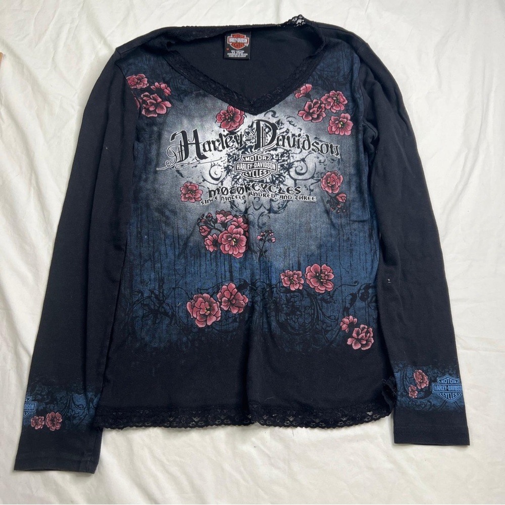 Harley Davidson Women’s Black Printed Casual Blouse Shirt Size Sz M A041023